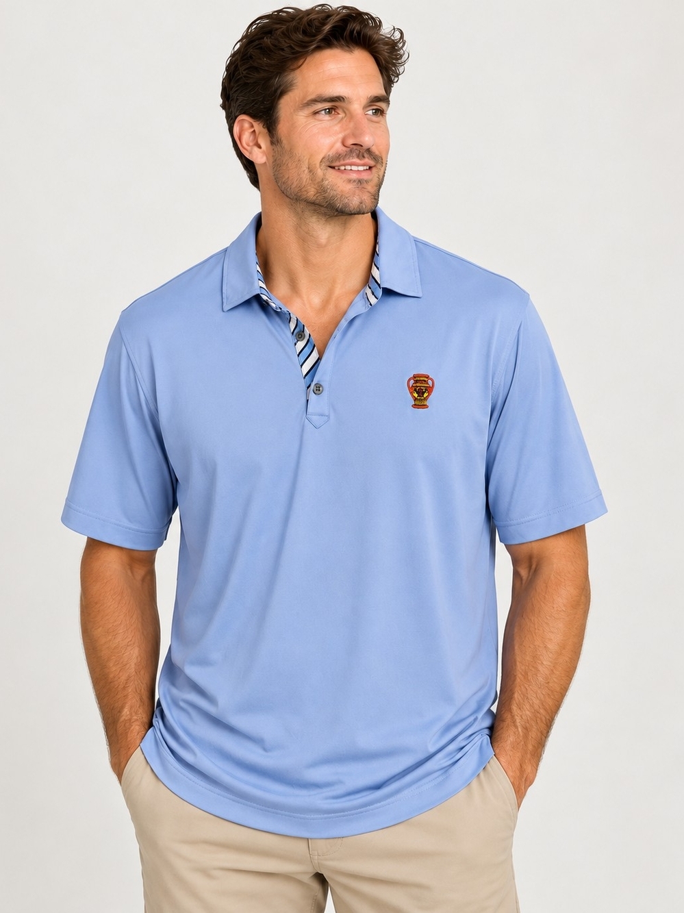FootJoy FJ Men’s XL Blue Golf Polo Embroidered Vase Logo Striped Trim